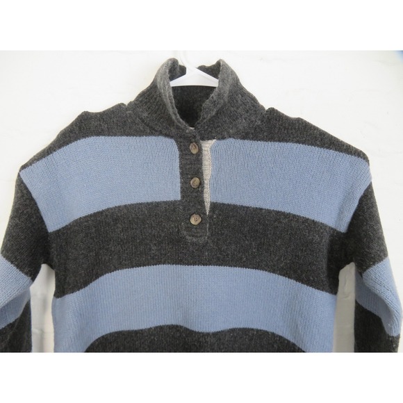 Madewell Sweater Womens Small Rugby Stripe Polo Blue Gray Stripe Mock Neck Wool - Picture 2 of 8